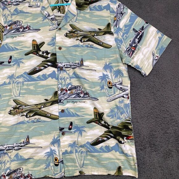 Vintage Kalaheo Hawaiian Shirt Mens L Vietnam War Era Planes Helicopters Jets - Picture 3 of 9